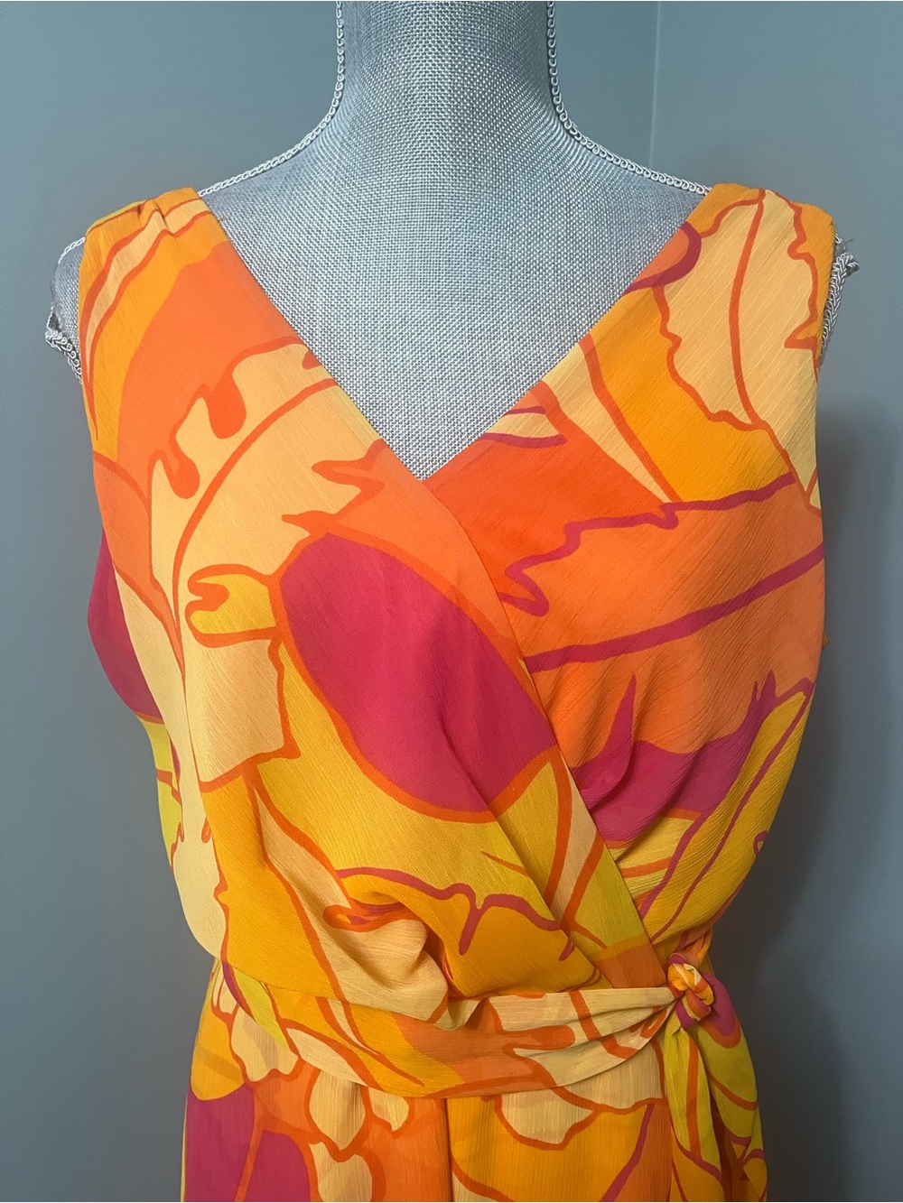 JOSEPH RIBKOFF tropical print wrap chiffon dress women’s size 14 - Picture 4 of 9